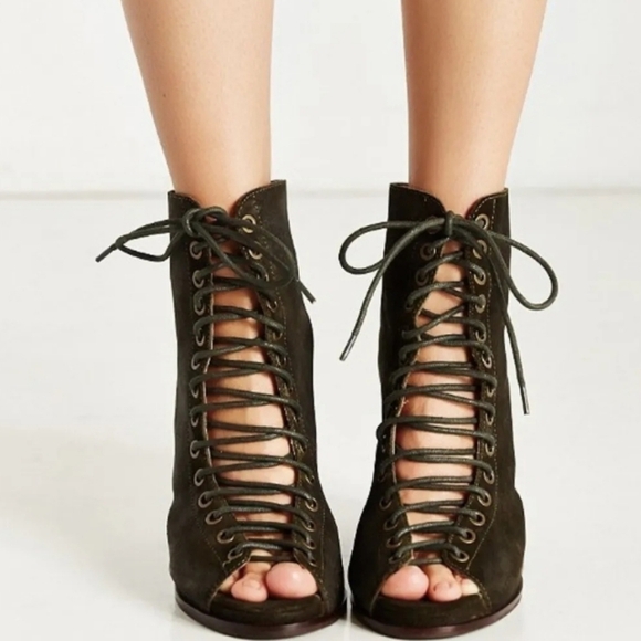 Jeffrey Campbell Womens Cors Ankle Suede Heels Pump Lace Up shoes sz 10 - Picture 1 of 15